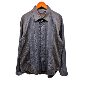 Robert Graham Men's 2XL Button Down Shirt Embroidered Jacquard Navy Blue